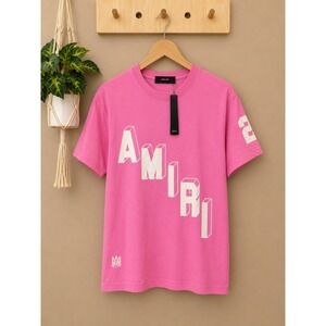 Amiri Mens Pink 3D Block Logo Graphic T-Shirt‎ Short Sleeve Size S Made in USA